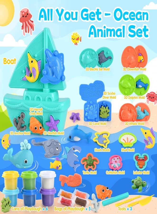 PLAY Ocean Color Dough Kit with Sea Animals Molds, Under the Sea Toys Set for Sensory Play - Boat Whale Shark Crab Fish Cutters, Educational Arts and Crafts Gift for Kids 3 4 5 6 Year Old Boys & Girls - Image 3